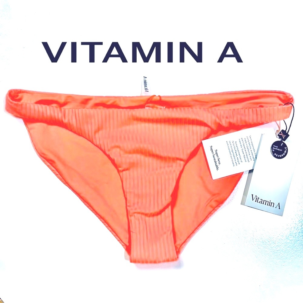 NWT Vitamin A neon coral ribbed swim bottoms full back Luciana 4/XS 6/S 8/M